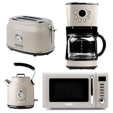 Cream microwave kettle outlet and toaster set